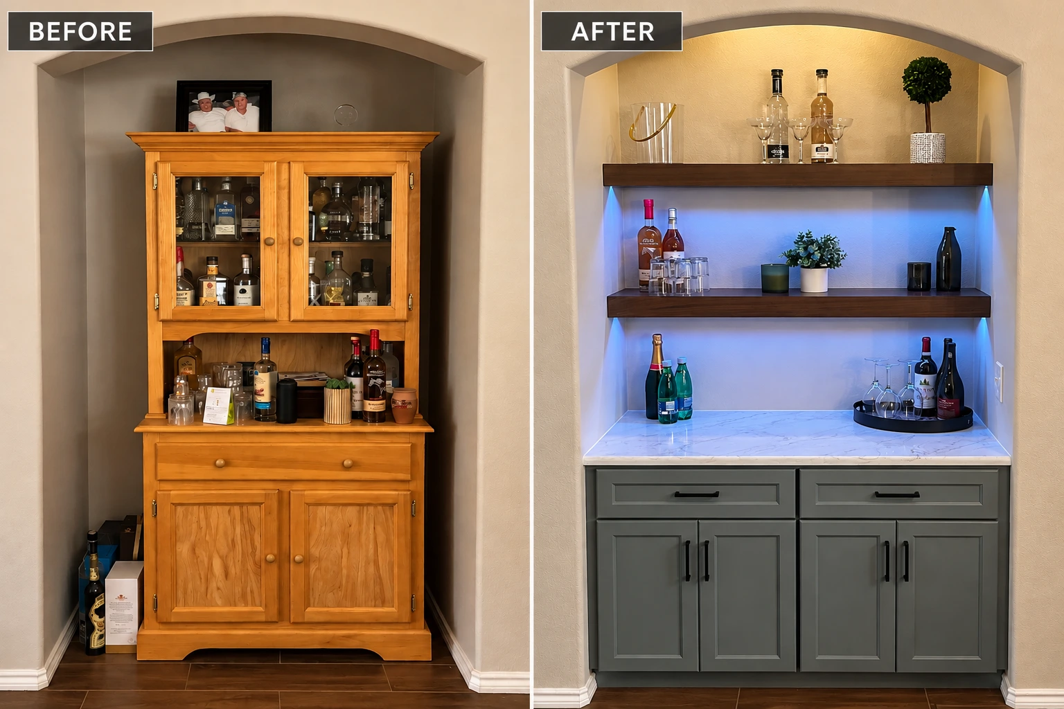 Custom bar renovation before and after